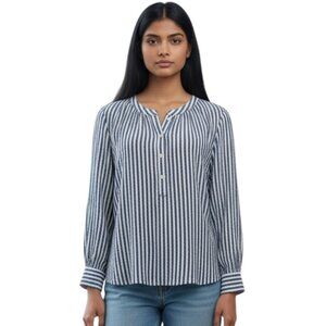 Chic Striped Long Sleeve Button Up Blouse Women Casual Work Top Size XL